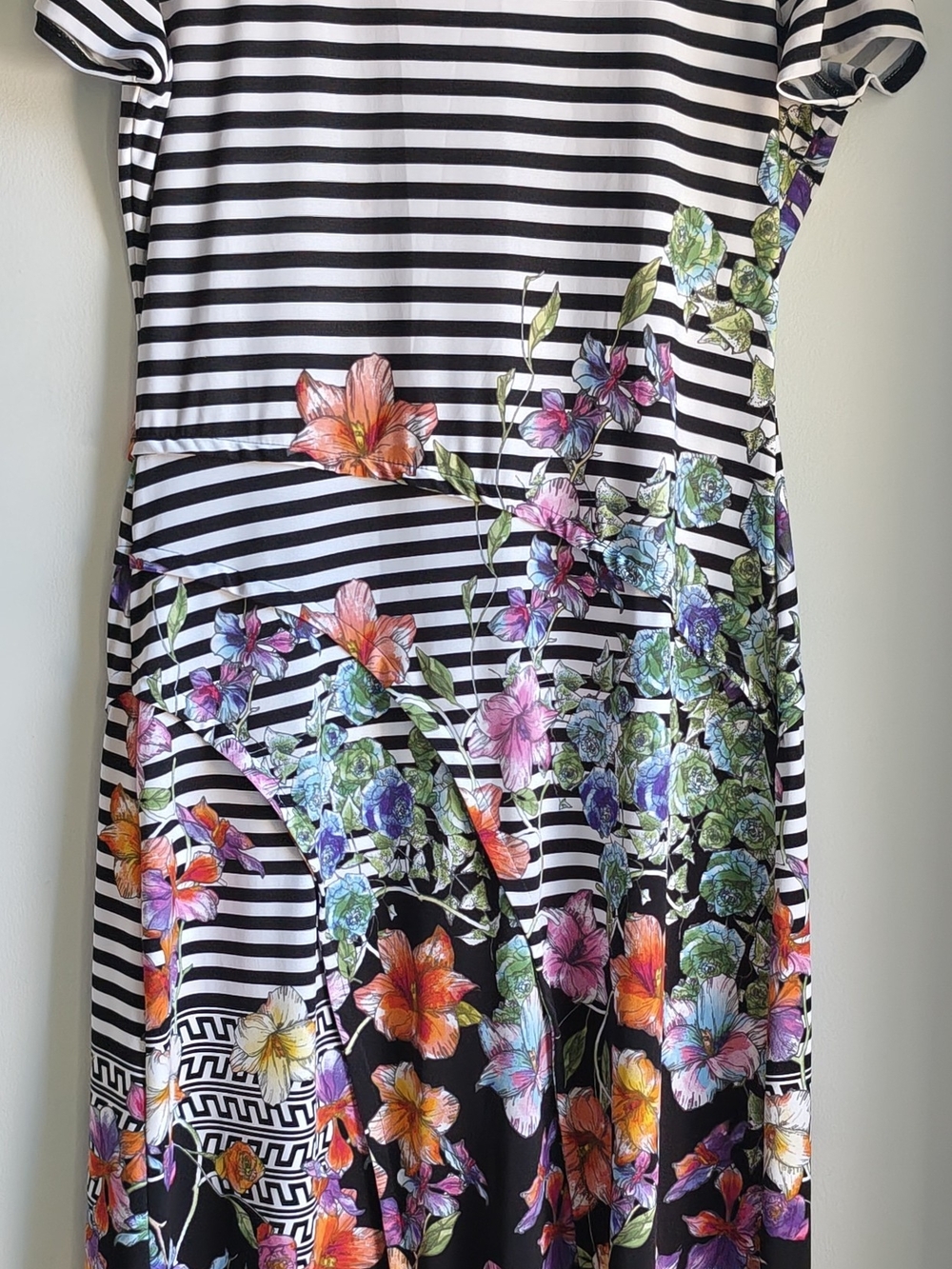 Trulli Women's Black & White Striped Floral  Long Dress Size XL